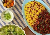 طرز تهیه پلو مخلوط با بادمجان