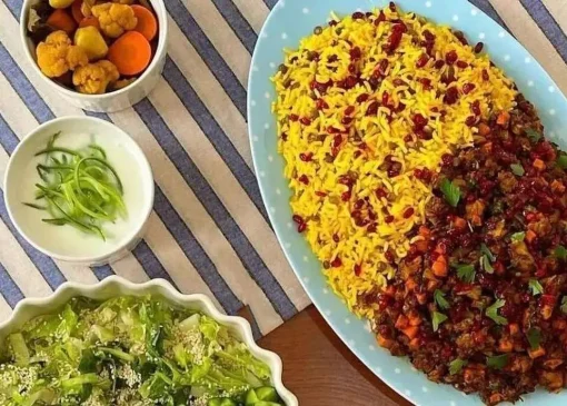 طرز تهیه پلو مخلوط با بادمجان