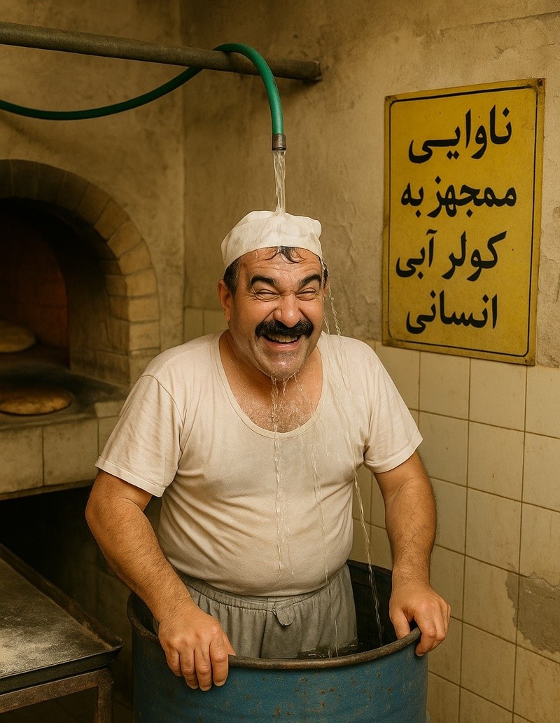 خلاقیت خندهدار و تحسین برانگیز شاطر اهوازی برای فرار از گرمای 51 درجه حماسه ساز شد/ تنها راه تو این گرما همینه و بس!