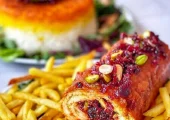 زرشک پلو را به شیوه جدید درست کنید / طرز تهیه زرشک پلو با مرغ رولی شکم پر