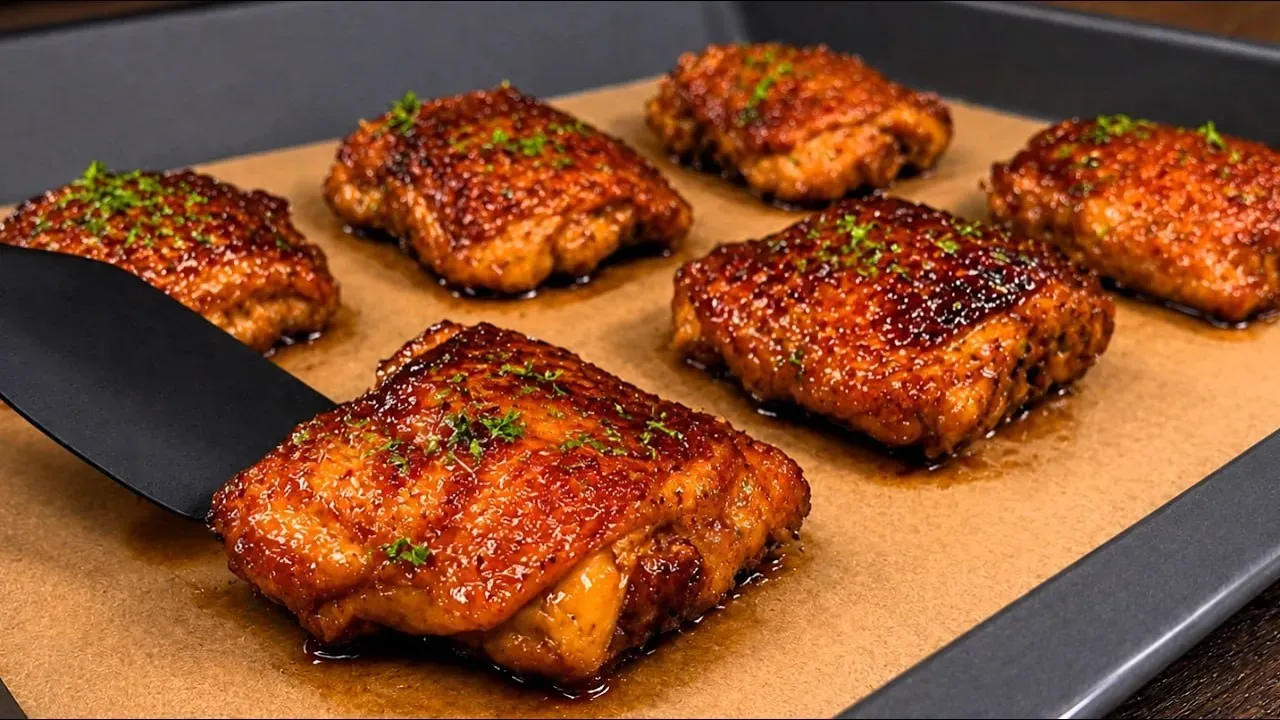 طرز تهیه ران مرغ عسلی در فر با سیبزمینی پنیری؛ شامی خوشمزه و آبدار